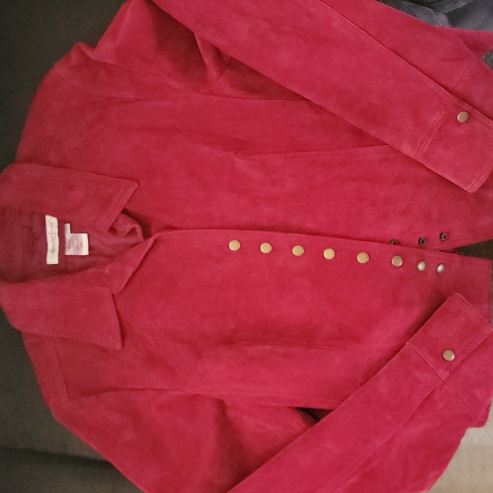 Coldwater creek leather jacket size large deep red color